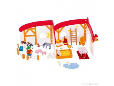 Goki Farma - flexibilný domček pre bábiky s vybavením, 35 dielov