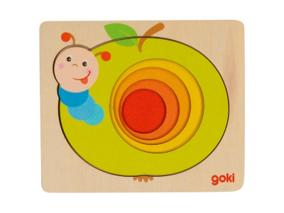 Goki Viacvrstvové puzzle – jabĺčko s červíkom, 5 dielov