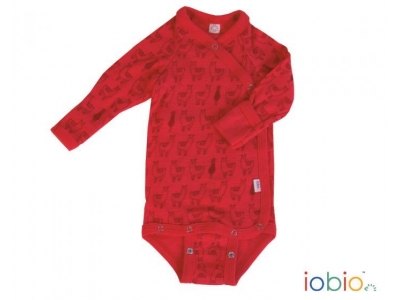 Iobio zavinovací kojenecké body 100% vlna, dlouhý rukáv - Lama Red