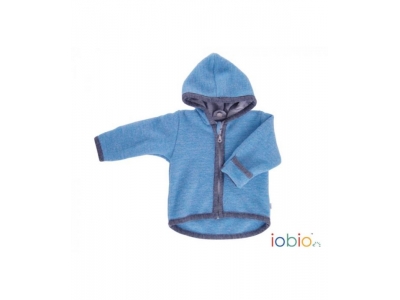 IoBio Vlněný kabátek s kapucí - Provence Blue