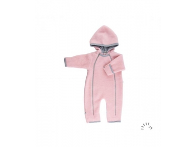 IoBio Vlněný baby overal s kapucí - růžový