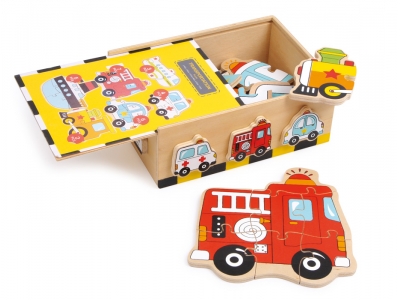 Small Foot Drevené hračky puzzle Box vozidlá